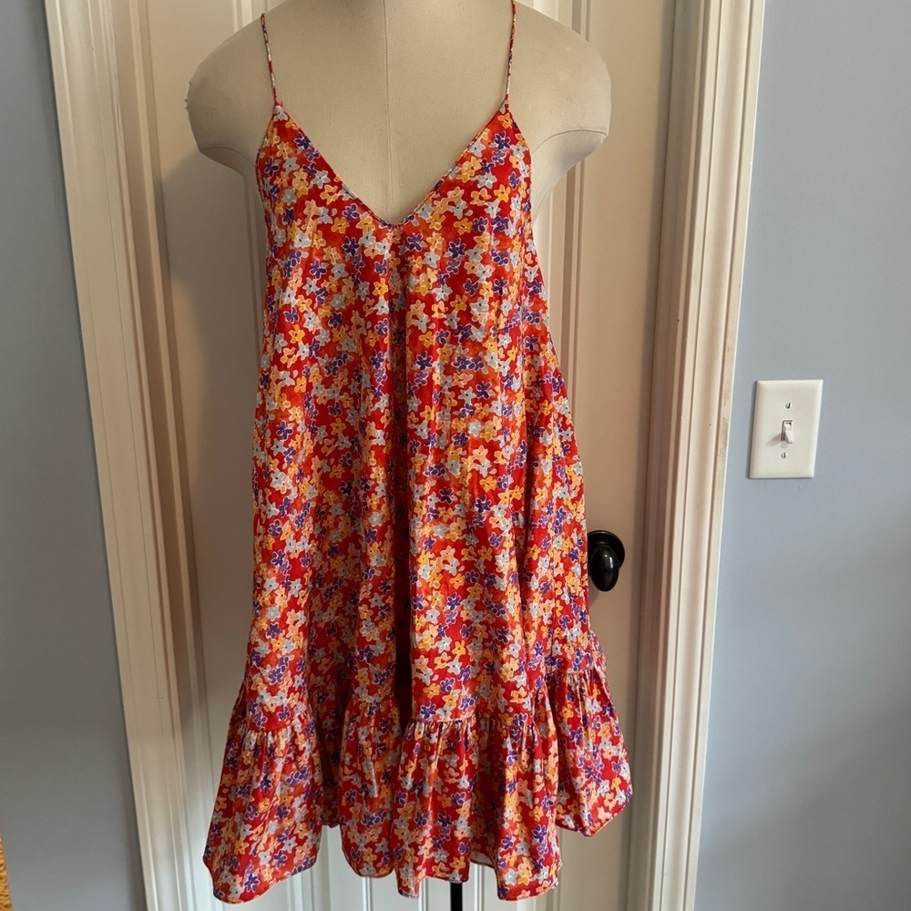 Caroline Constas Red and Blue Floral Mini Dress